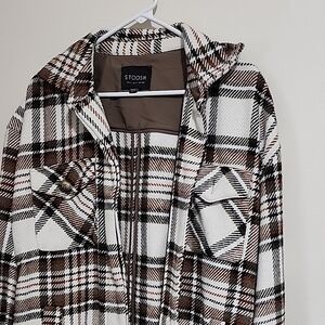 Stoosh Checkered Shacket in Black, Brown, and White